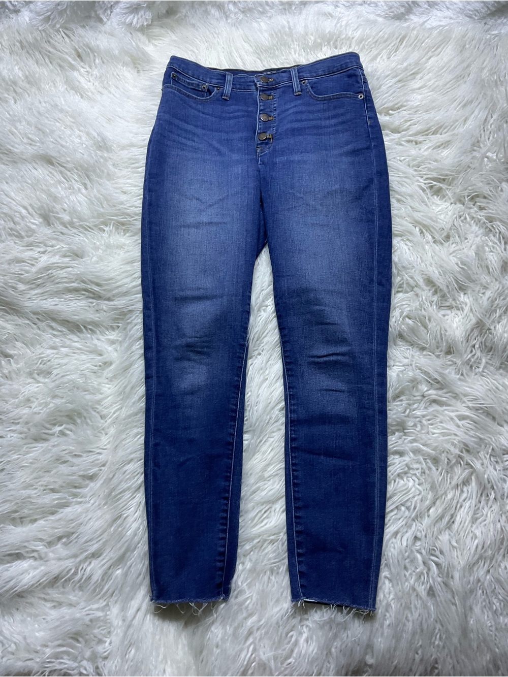 J Crew 10" highest-rise raw hem skinny jean with button fly Everyday Blue Wash